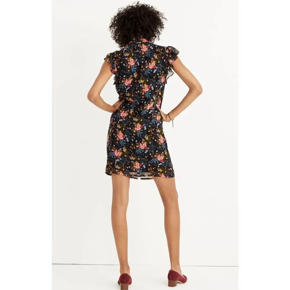 Madewell x No.6 size 00 100% Silk Beacon Dress in Garden Bouquet black floral